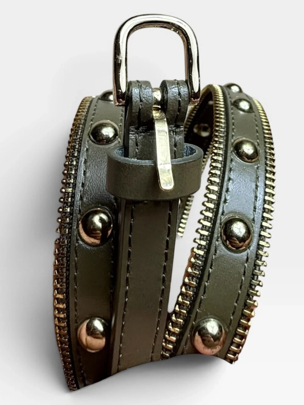 Rebecca Minkoff Leather Zipper Studded Belt Green
